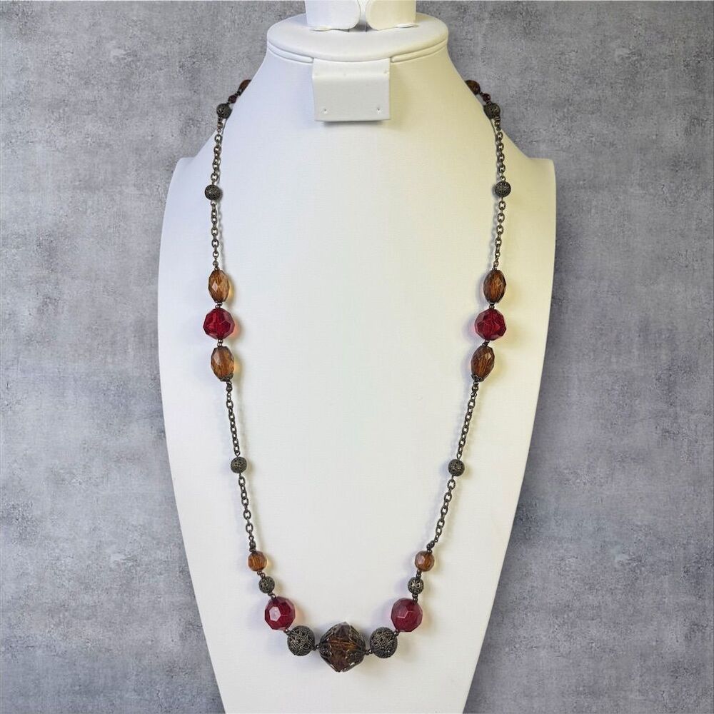 328. Vintage Avon Multicolor Faceted Beaded Necklace Boho Fashion Jewelry